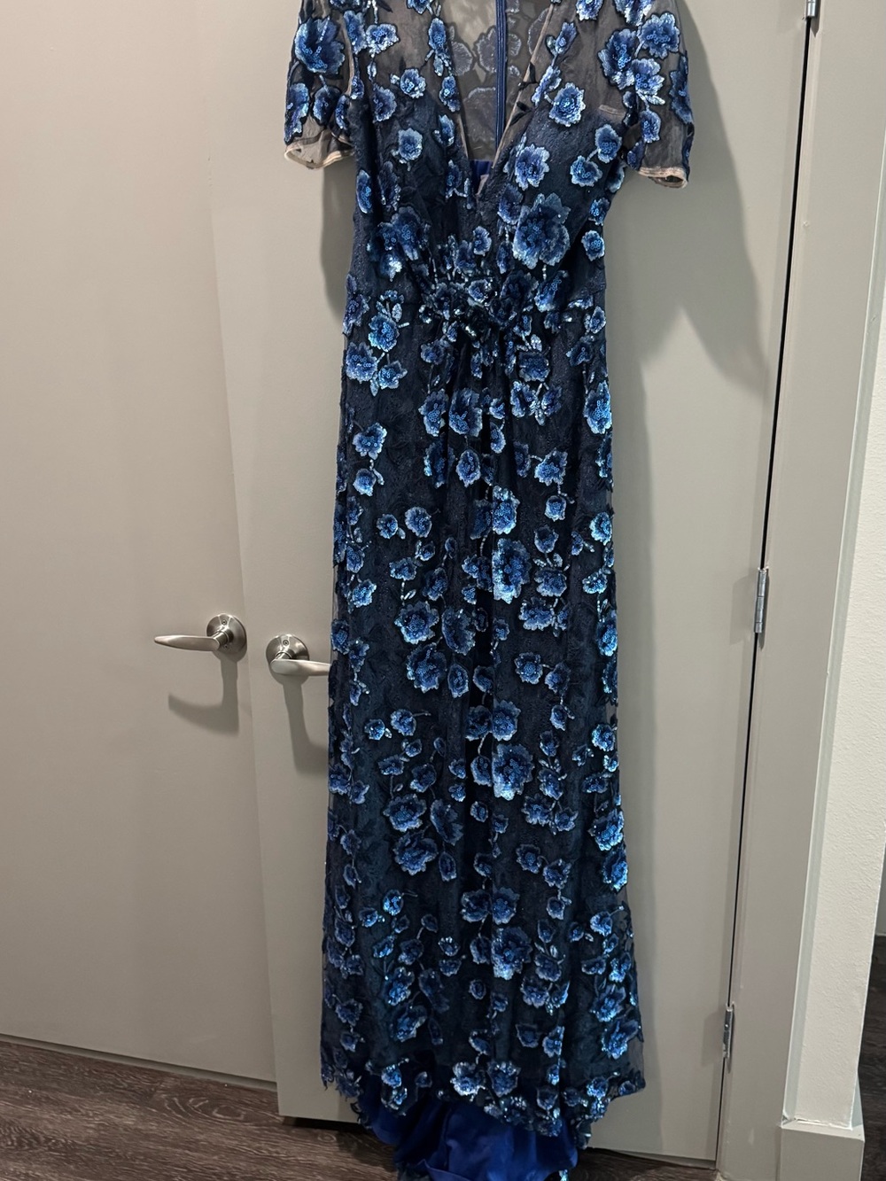 Blue Floral Lace sequins gown